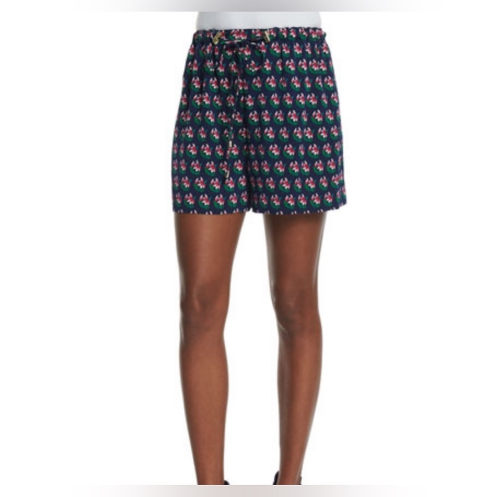 Diane Von Furstenberg Kyle 100% Silk Zen Flora Midnight Blue Shorts size 12